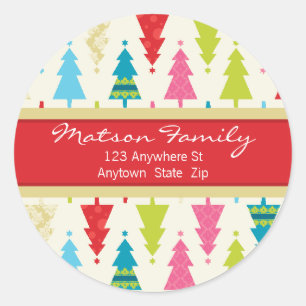 FESTIVADRESSE ETIKETTEN::: patternedxmastree 2 Runder Aufkleber
