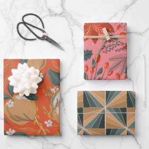 Festival Apple Poinsetta Holiday Gem Tone Geschenkpapier Set