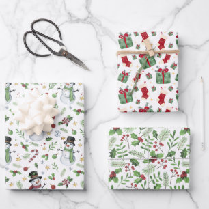Festival Aquarell Weihnachts Schneemann Geschenkpapier Set
