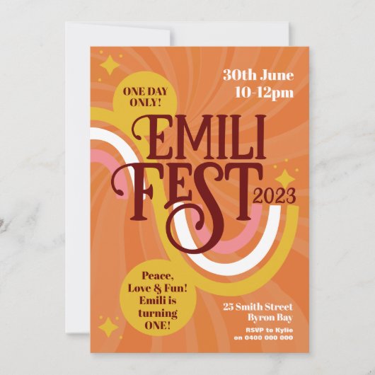 Festival Birthday Boho Groovy Einladung (Vorderseite)