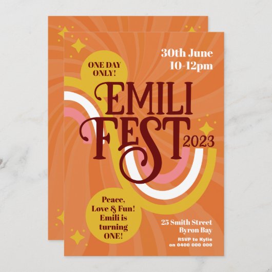 Festival Birthday Boho Groovy Einladung (Vorne/Hinten)