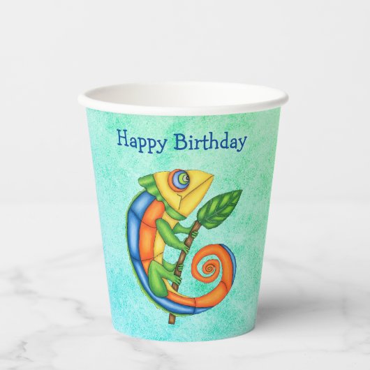 Festival Birthday Lizard Bright Colors Leaf Pappbecher (Vorderseite)