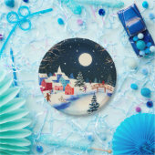 Festival Blue Winter Snow Village Pappteller (Party)