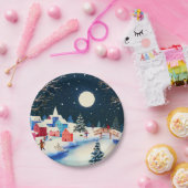 Festival Blue Winter Snow Village Pappteller (Party)