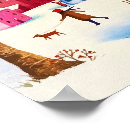 Festival Blue Winter Snow Village Poster (Ecke)