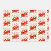 Festival Blumenmuster Red Creme Gold Weihnachten Geschenkpapier Set (Vorderseite 3)