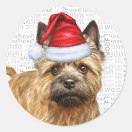 Festival Cairn Terrier Dog Woof Word Art Weihnacht Runder Aufkleber