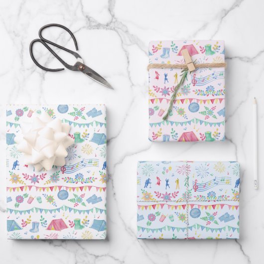 Festival Camping auf Pastell Geschenkpapier Set (Vorderseite)