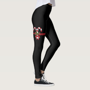 Festival Candy Cane Bow Wrap auf schwarz Leggings