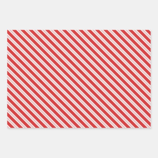 Festival Candy Cane Strip Christmas Red White Geschenkpapier Set (Vorderseite)