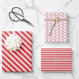 Festival Candy Cane Strip Christmas Red White Geschenkpapier Set
