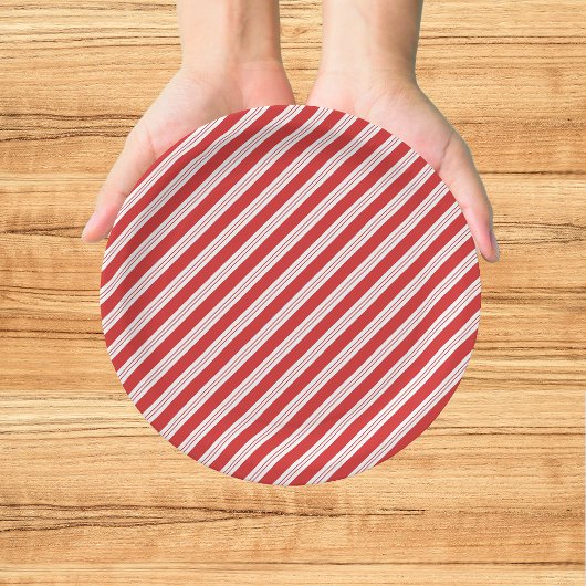 Festival Candy Cane Strip Christmas Red White Pappteller
