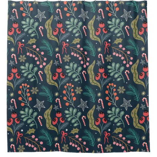 Festival Candy Cane und Holly Pattern Duschvorhang (Vorderseite)