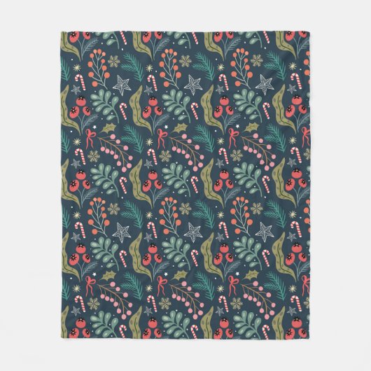 Festival Candy Cane und Holly Pattern Fleecedecke (Vorderseite)
