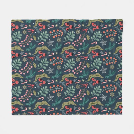 Festival Candy Cane und Holly Pattern Fleecedecke (Vorderseite (Horizontal))