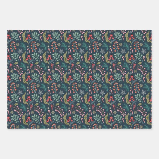 Festival Candy Cane und Holly Pattern Geschenkpapier Set (Vorderseite)