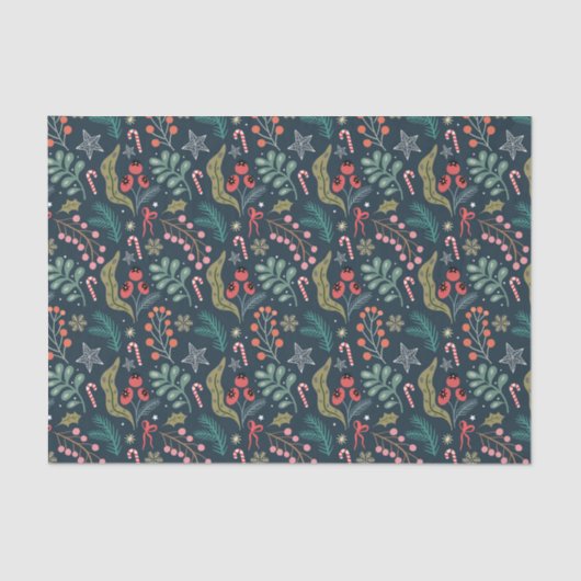 Festival Candy Cane und Holly Pattern Seidenpapier (Vorderseite)