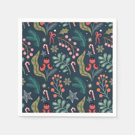 Festival Candy Cane und Holly Pattern Serviette (Vorderseite)