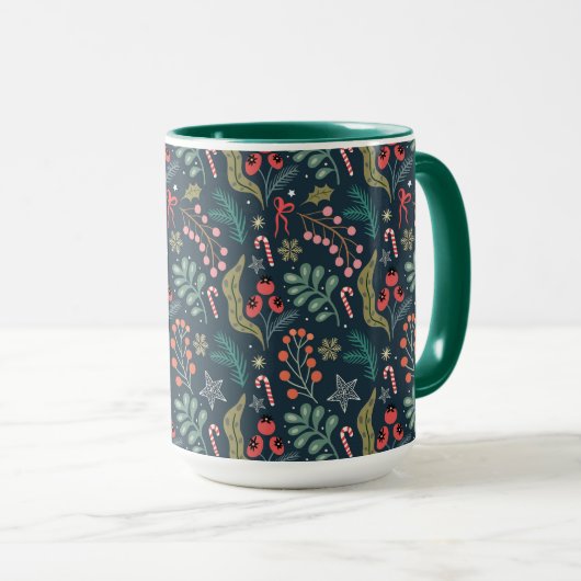 Festival Candy Cane und Holly Pattern Tasse (VorderseiteRechts)