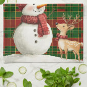 Festival Classic Red Green Gold Tartan Snowman Geschirrtuch (Gefaltet)