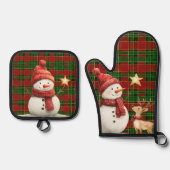 Festival Classic Red Green Gold Tartan Snowman Ofenhandschuh & Topflappen-Set (Vorderseite)