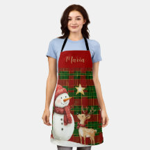 Festival Classic Red Green Gold Tartan Snowman