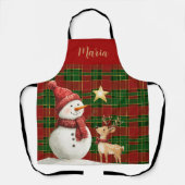 Festival Classic Red Green Gold Tartan Snowman Schürze (Vorderseite)