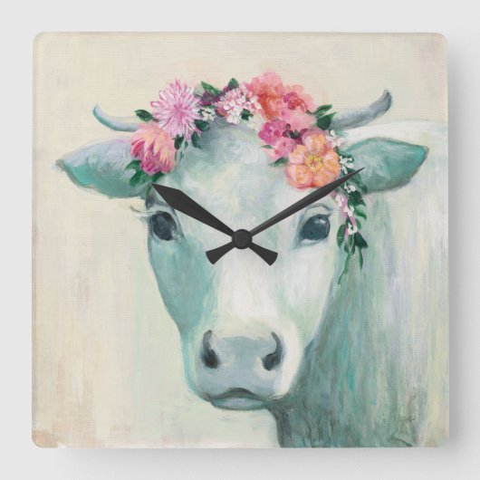 Festival Cow Quadratische Wanduhr (Vorderseite)