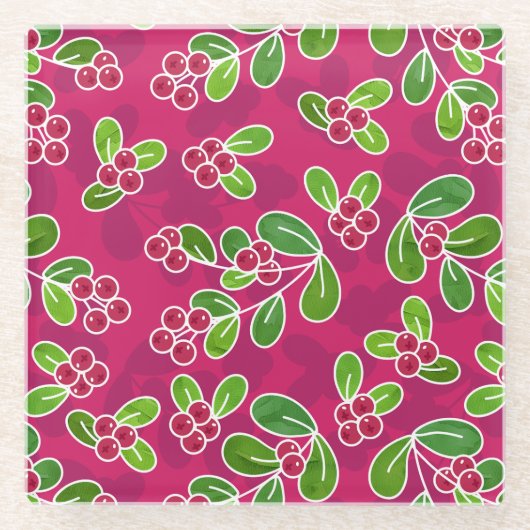Festival Cranberry Foliage Muster, Fuchsia Glasuntersetzer (Vorderseite)