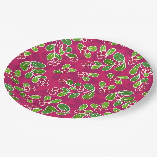 Festival Cranberry Foliage Muster, Fuchsia Pappteller (Schrägansicht)