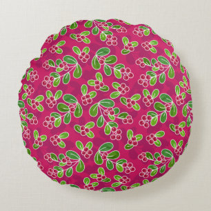 Festival Cranberry Foliage Muster, Fuchsia Rundes Kissen