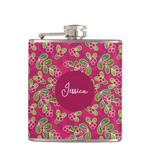 Festival Cranberry Frucht Muster, Fuchsia Flachmann