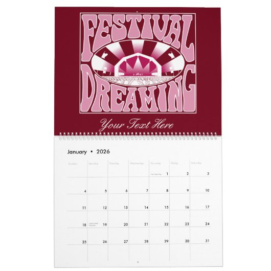 Festival Dreaming Retro Weißrosa-Cranberry Kalender (Jan 2026)