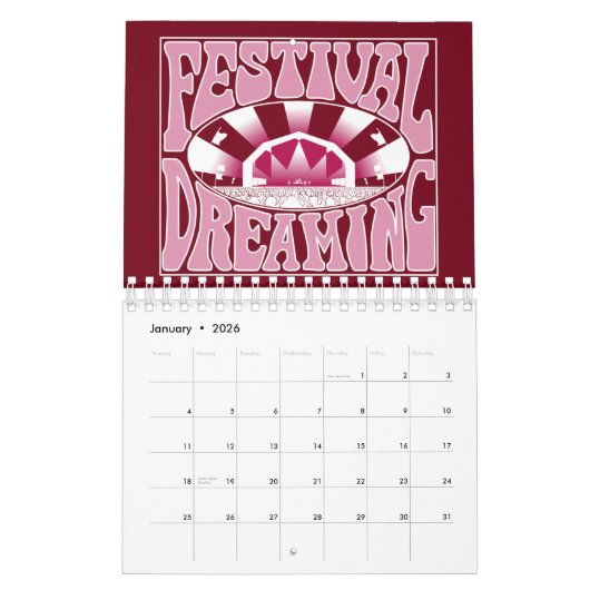 Festival Dreaming Retro Weißrosa-Cranberry Kalender (Jan 2026)