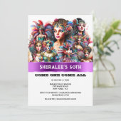 Festival Fasching Showgirl farbige Kostüme Einladung (Stehend Vorderseite)