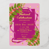 Festival Feier Weihnachten Rosa Rot Folieneinladung (Vorderseite)