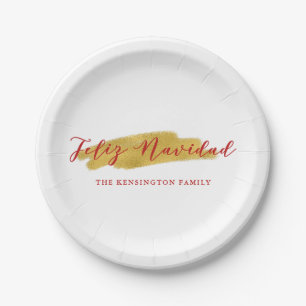 Festival Feliz Navidad Gold Fossil Weihnachten Pappteller