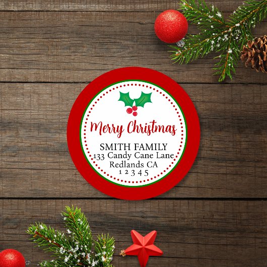 Festival Frohe Weihnachten Holly Rücksendeadresse  Runder Aufkleber