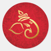 Festival Ganesh | Ganpati | Indischer Gott Damask Runder Aufkleber (Vorderseite)
