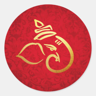 Festival Ganesh   Ganpati   Indischer Gott Damask  Runder Aufkleber