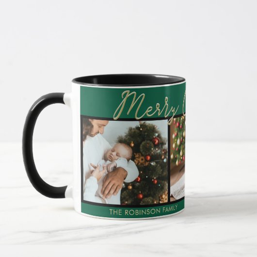 Festival Green Frohe Weihnachten 3 Fotos Collage Tasse (Links)