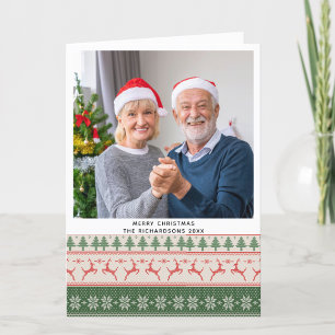 Festival Green Red Nordic Sweater Rentier Muster Feiertagskarte