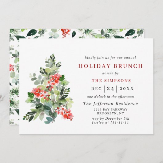 Festival Holly Berry Tree HOLIDAY BRUNCH CHRISTMAS Einladung (Vorne/Hinten)