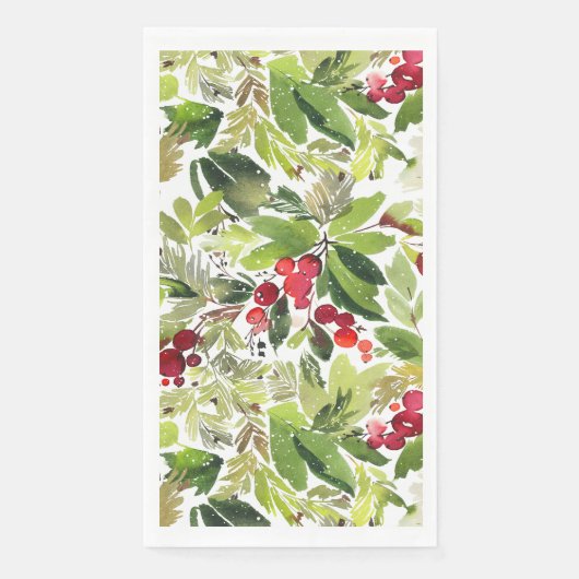 Festival Holly Berry Watercolor Serviette (Vorderseite)