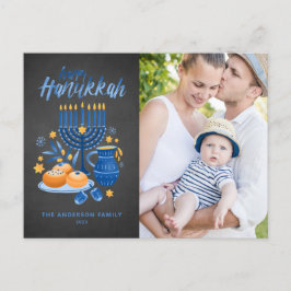Festival Menorah Chalkboard Happy Hanukkah Foto Feiertagspostkarte