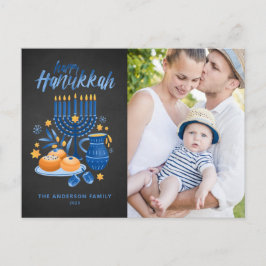 Festival Menorah Chalkboard Happy Hanukkah Foto Feiertagspostkarte