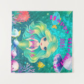 Festival Mermaid Themed Happy Birthday Banner Wandteppich (Vorderseite (Horizontal))