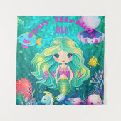Festival Mermaid Themed Happy Birthday Banner Wandteppich (Vorderseite)