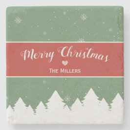 Festival Merry Christmas Last Name Snowflake Steinuntersetzer