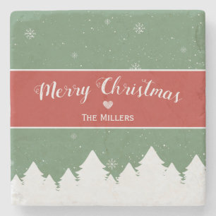 Festival Merry Christmas Last Name Snowflake Steinuntersetzer